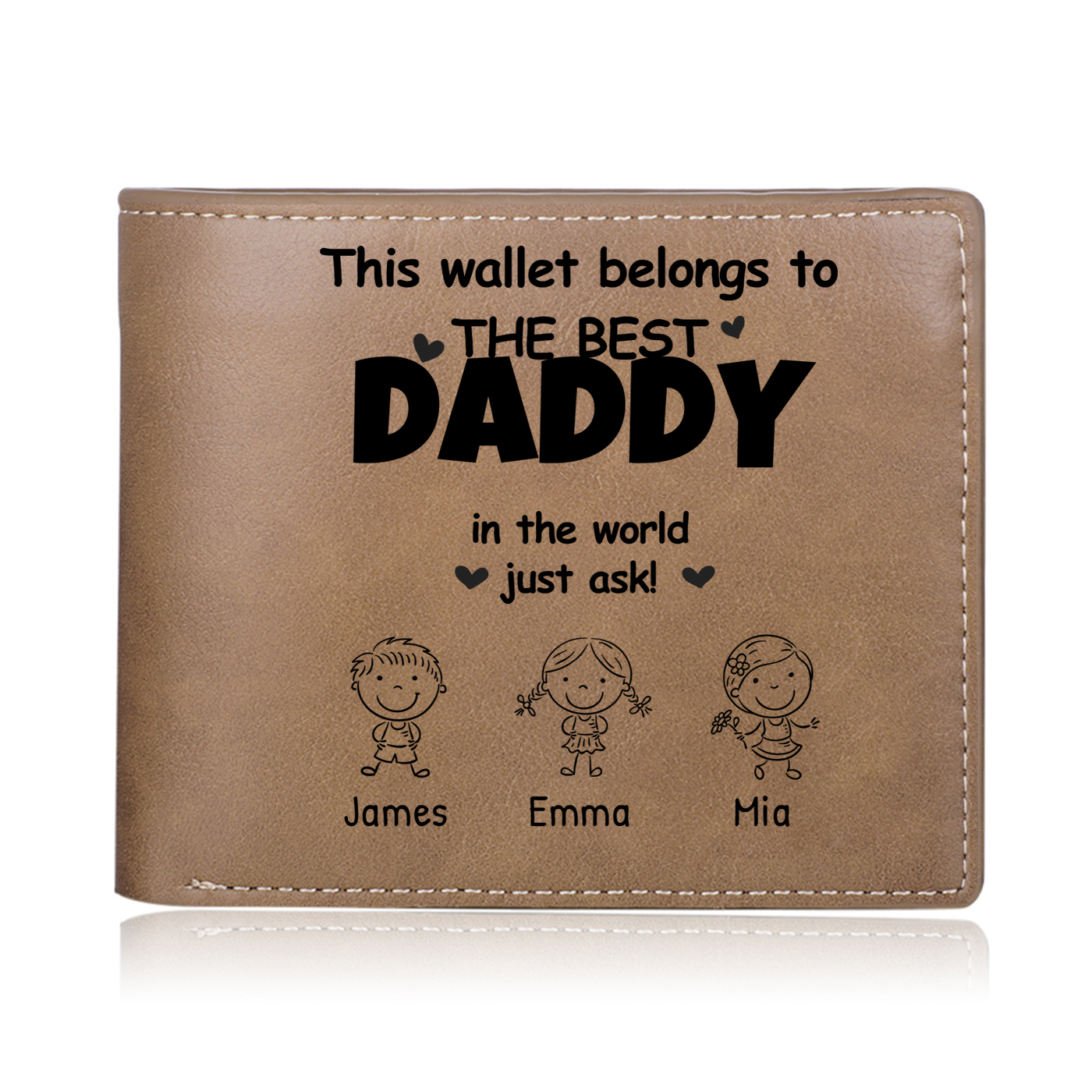 Personalised Best Daddy Wallet – With Children’s Names & Custom Message Gift for Dad | Jessemade