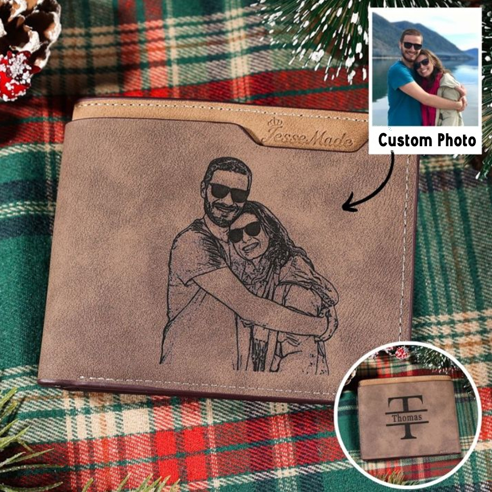 Personalised PU Leather Men’s Wallet with Custom Photo & Name & Letter Christmas Couple Gift for Him | Jessemade