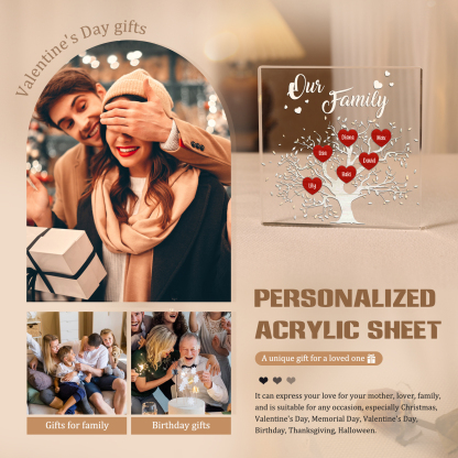 6 Names-Personalised Acrylic Family Tree Keepsake-Custom Text and Names-Acrylic Plaque Home Decoration Gift for Dad/Grandad