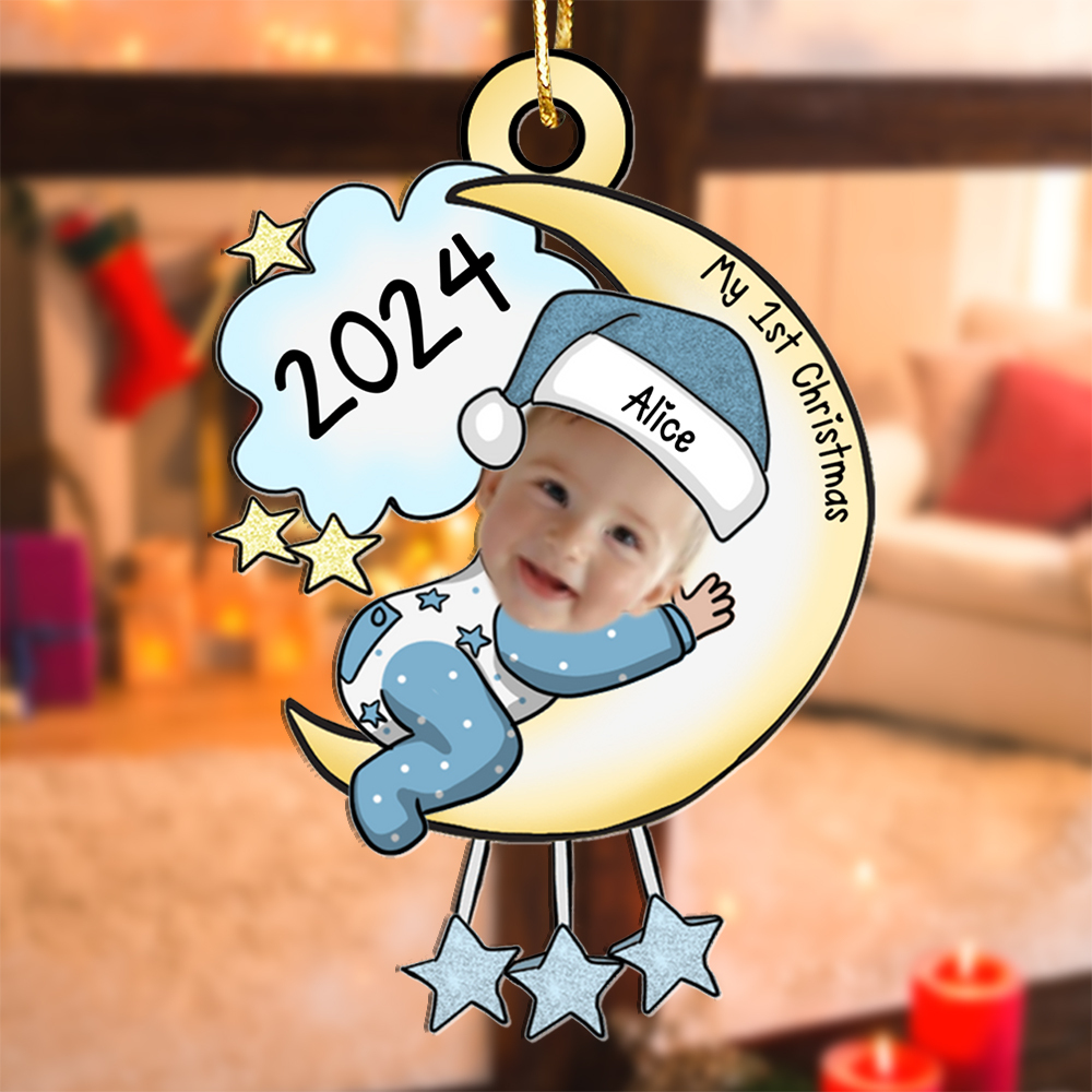 Custom Name Baby’s First Christmas Ornament Personalised Moon and Stars 2024 Keepsake | Jessemade