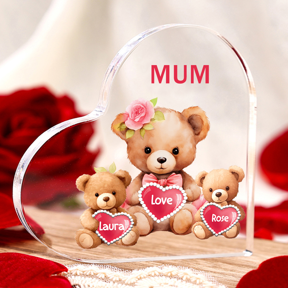 2 Names-Personalised Bear Acrylic Heart Keepsake Custom Text Acrylic Plaque Ornaments Gifts for Nana