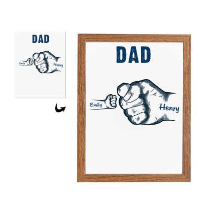 2 Names-Personalized Dad LED Light Fist Wooden Photo Frame -Custom Text & Names, Adjustable 3 Colors