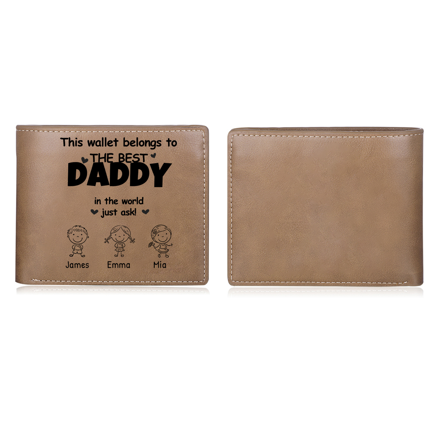 Personalised Best Daddy Wallet – With Children’s Names & Custom Message Gift for Dad | Jessemade