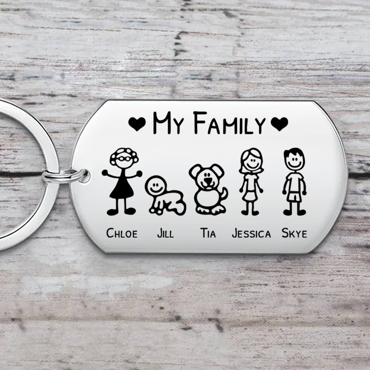 Personalised Family Keyring – “My Family” Stick Figure Tag