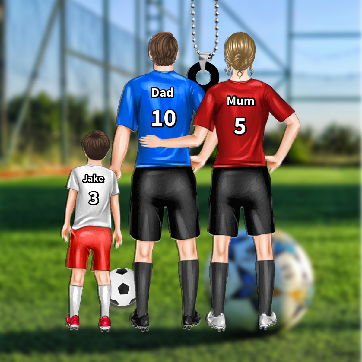 3 Names & Numbers Personalised Football Family Keyring - Father's Day Gift | Jessemade