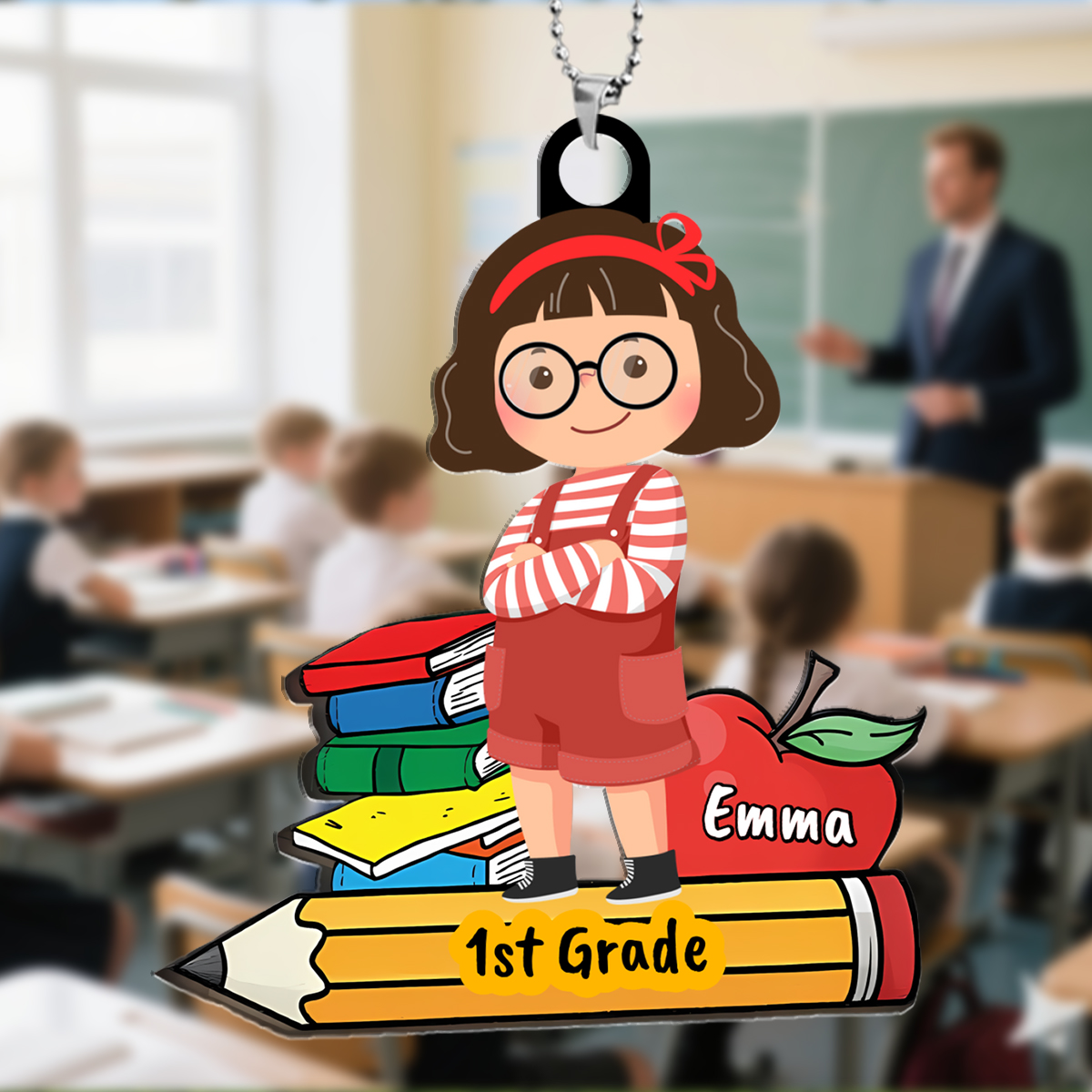 Personalised School Girl Bag Tag – Custom Name & Year Keyring for Children Keyring Accessories School Bag Accessories| Jessemade