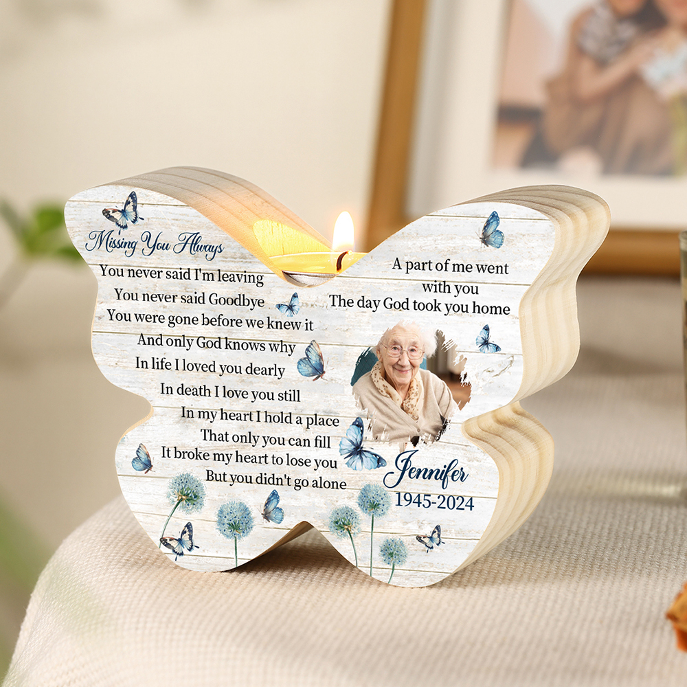 Personalised Butterfly Memorial Wooden Candle Holder - Custom Photo & Name & Date Memorial Gift | Jessemade