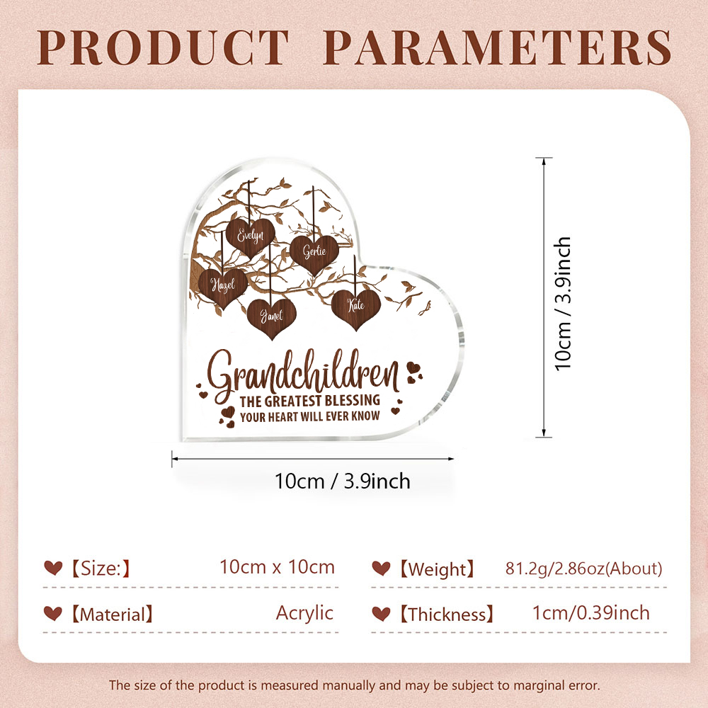 Personalised Family Tree Acrylic Ornaments Customized 1-8 Names Heart-shaped Acrylic Decorations Gifts for Nan | Jessemade