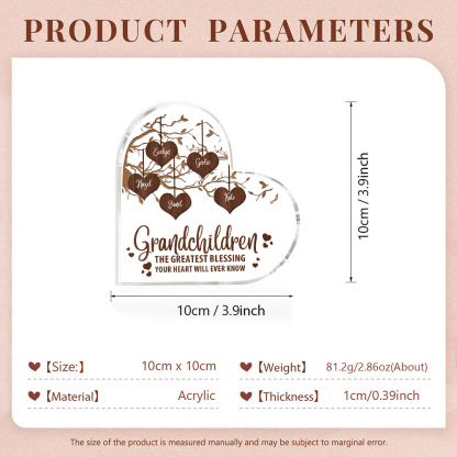 Personalised Family Tree Acrylic Ornaments Customized 1-8 Names Heart-shaped Acrylic Decorations Gifts for Nan | Jessemade