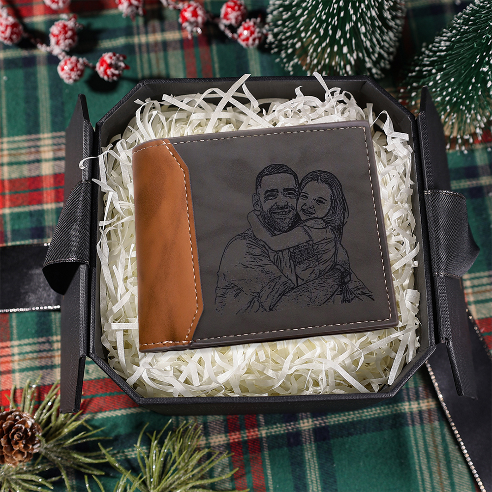 Personalised Leather Wallet Engraved Photo Short Wallet Christmas Gifts For Men