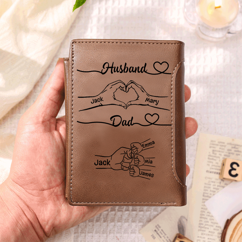 Personalised PU Leather Wallet with Custom 3-10 Names - “I Have Two Titles-Husband and Dad” Gift for Dad/ Husband | Jessemade