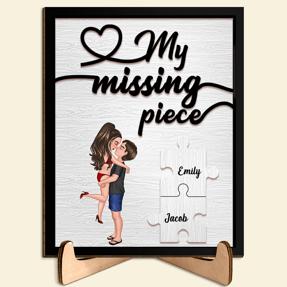 Personalised Wooden Ornament with Custom 2 Names - "My Missing Piece" - Valentine's Day Gifts for Him | Jessemade