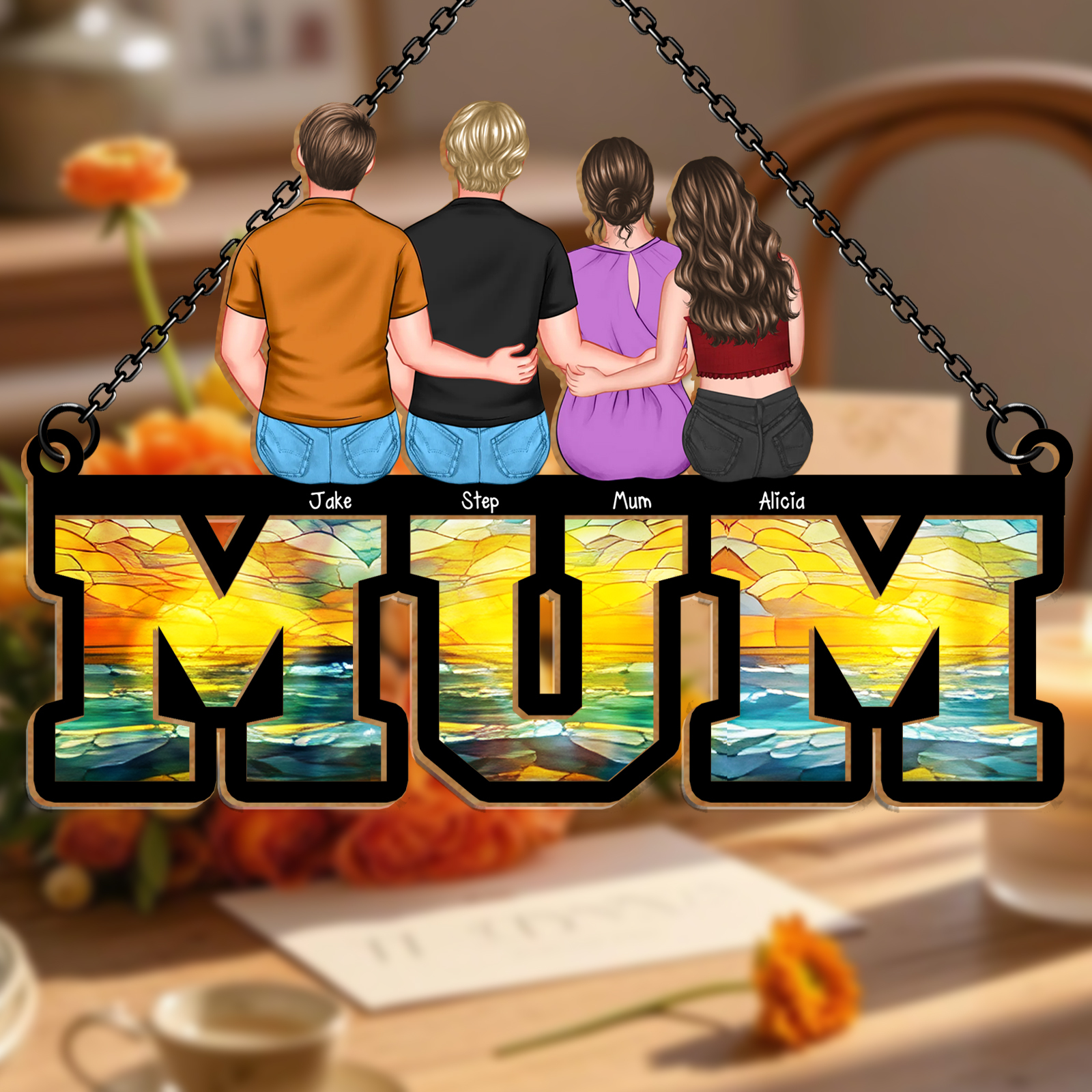 Personalised “MUM” Hanging Sign – Custom Mother’s Day Gift with Family Illustration and Names | Jessemade