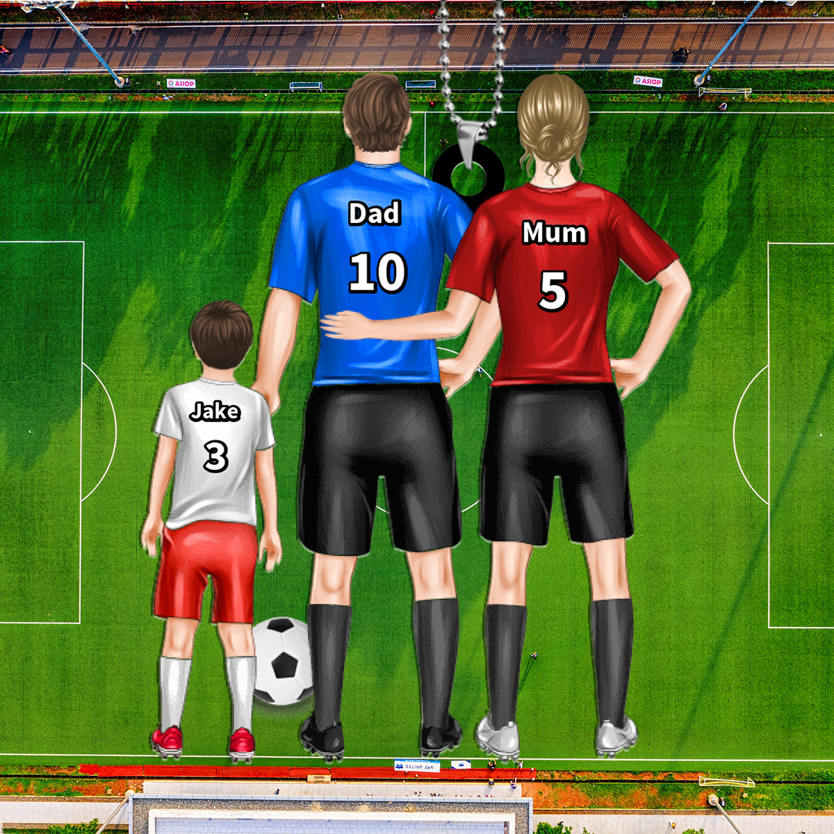 3 Names & Numbers Personalised Football Family Keyring - Father's Day Gift | Jessemade