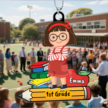 Personalised School Girl Bag Tag – Custom Name & Year Keyring for Children Keyring Accessories School Bag Accessories| Jessemade