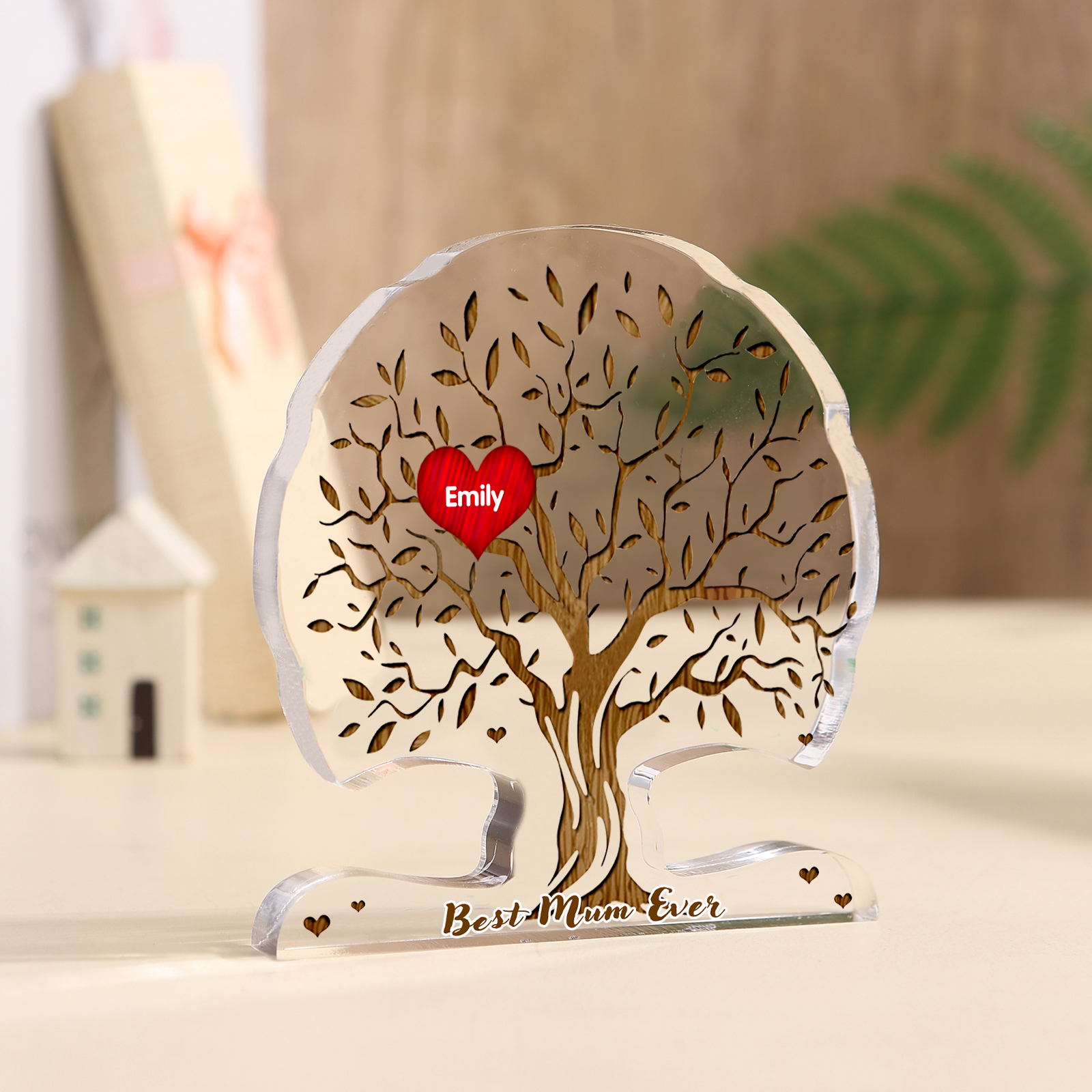 Personalised Heart Family Tree Ornament – Custom 1 Name & Text - "Best