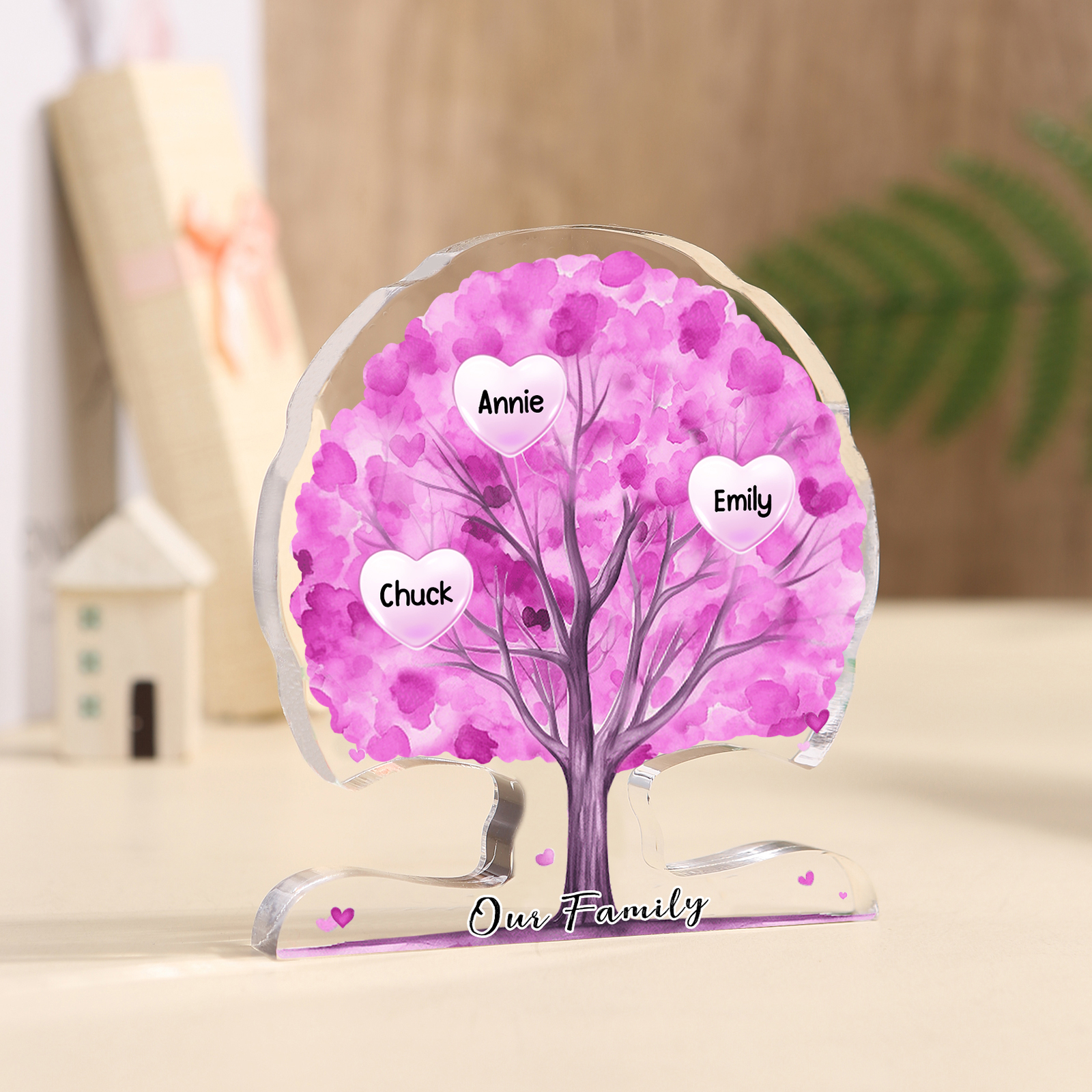 Personalised Heart Family Tree Ornament – Custom 3 Names & 1 Text – "Our Family" - Unique Mother's Day Gift for Her | Jessemade