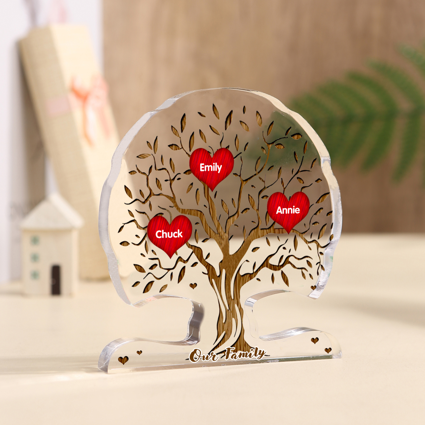 Personalised Heart Family Tree Ornament – Custom 3 Names & 1 Text – "Our Family" - Unique Mother's Day Gift for Her | Jessemade