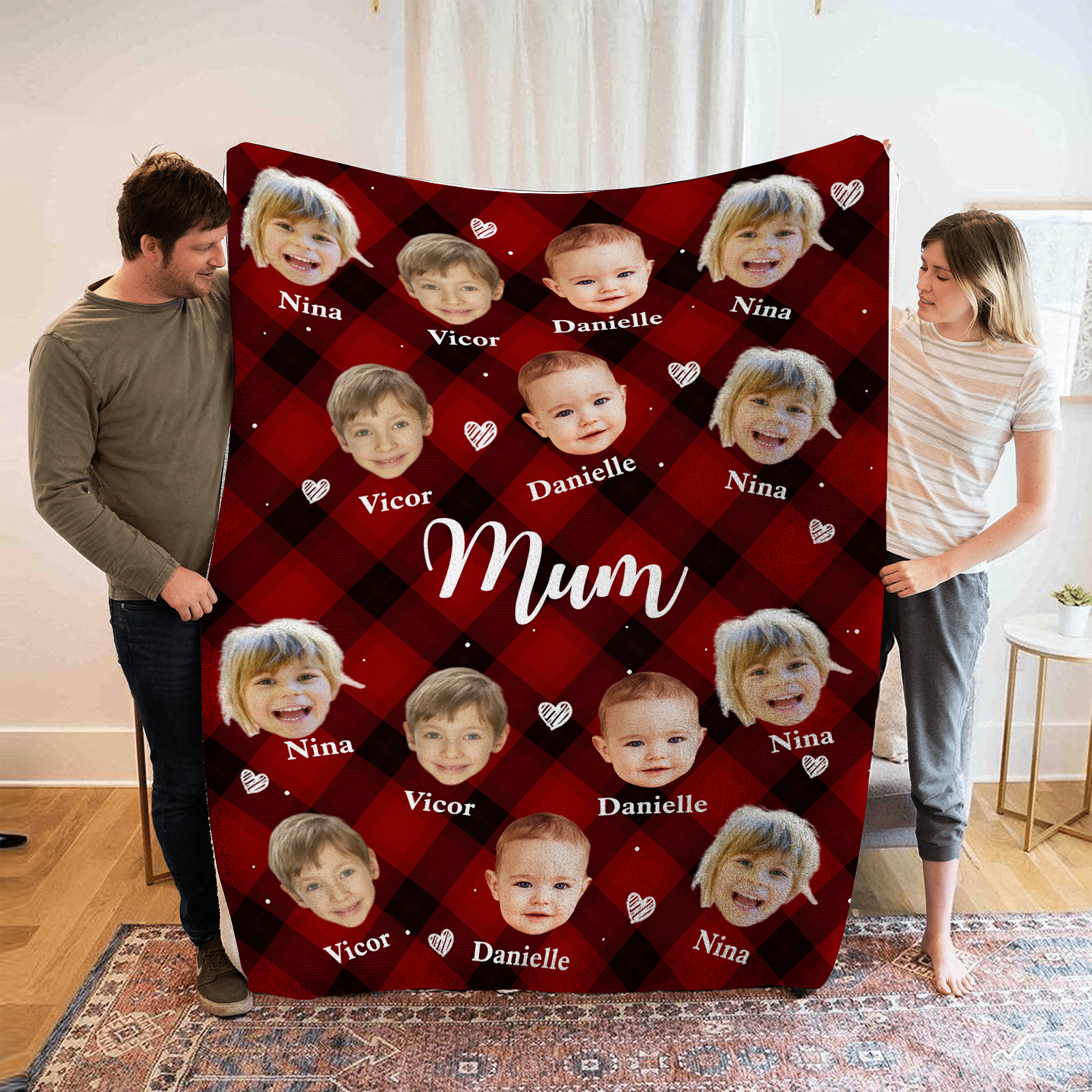 Personalised Flannel Blanket – with Custom 2 Characters & Names – Unique Mother's Day Gifts for Her | Jessemade