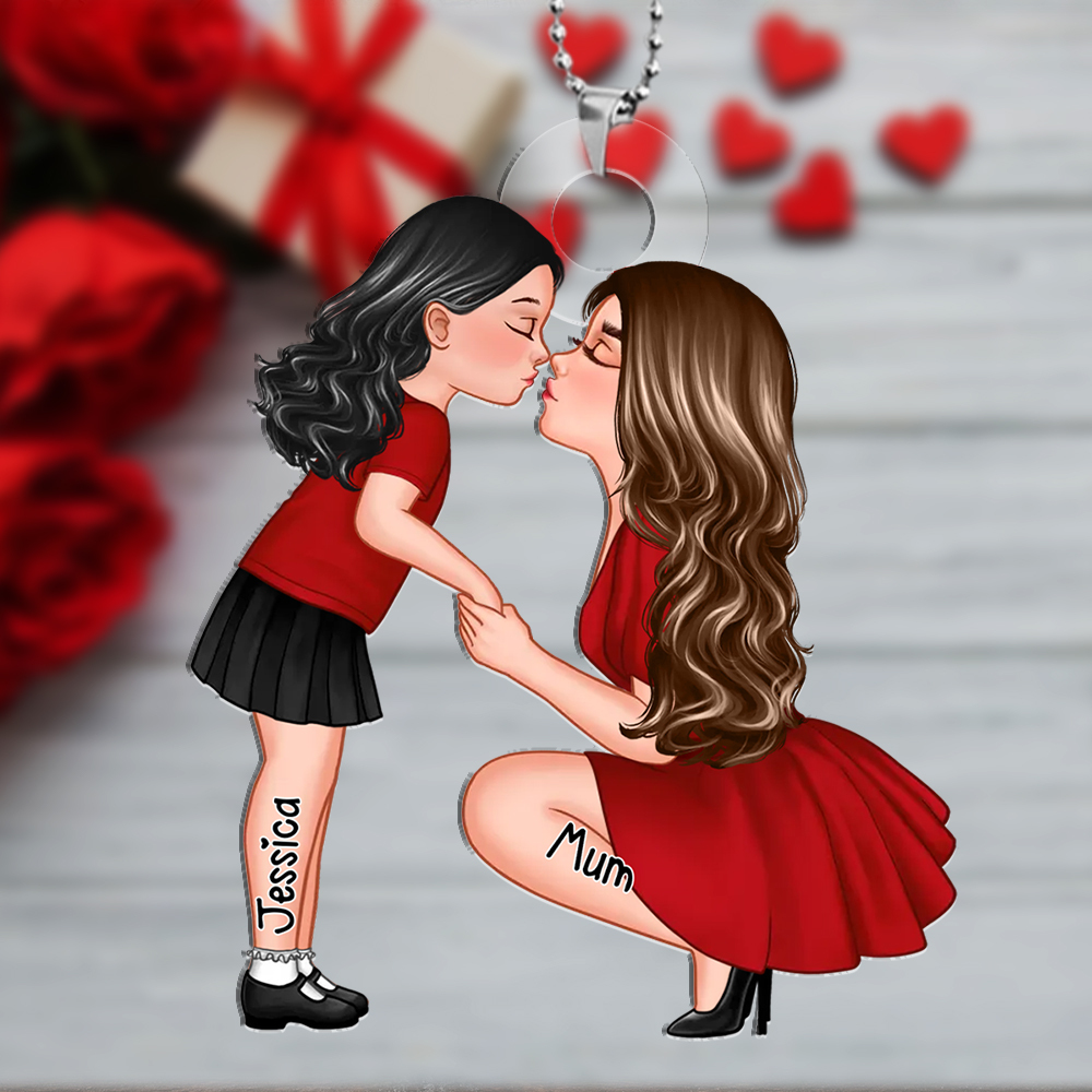 Personalised Mother & Child Acrylic Keyring, Custom Name Gift for Mum 