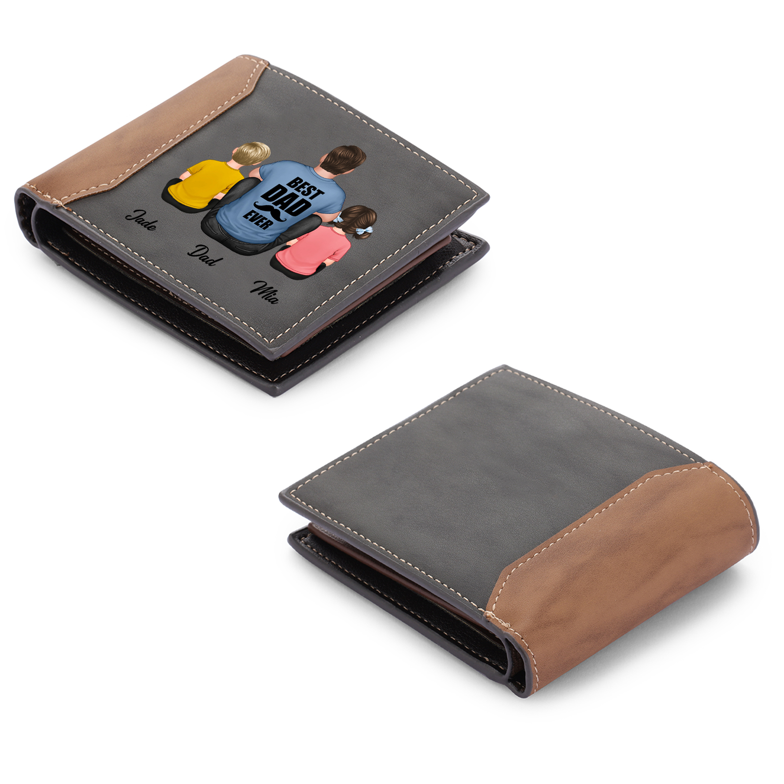 Brown Personalised Leather Wallet Engraved Photo Short Wallet Gifts For Men