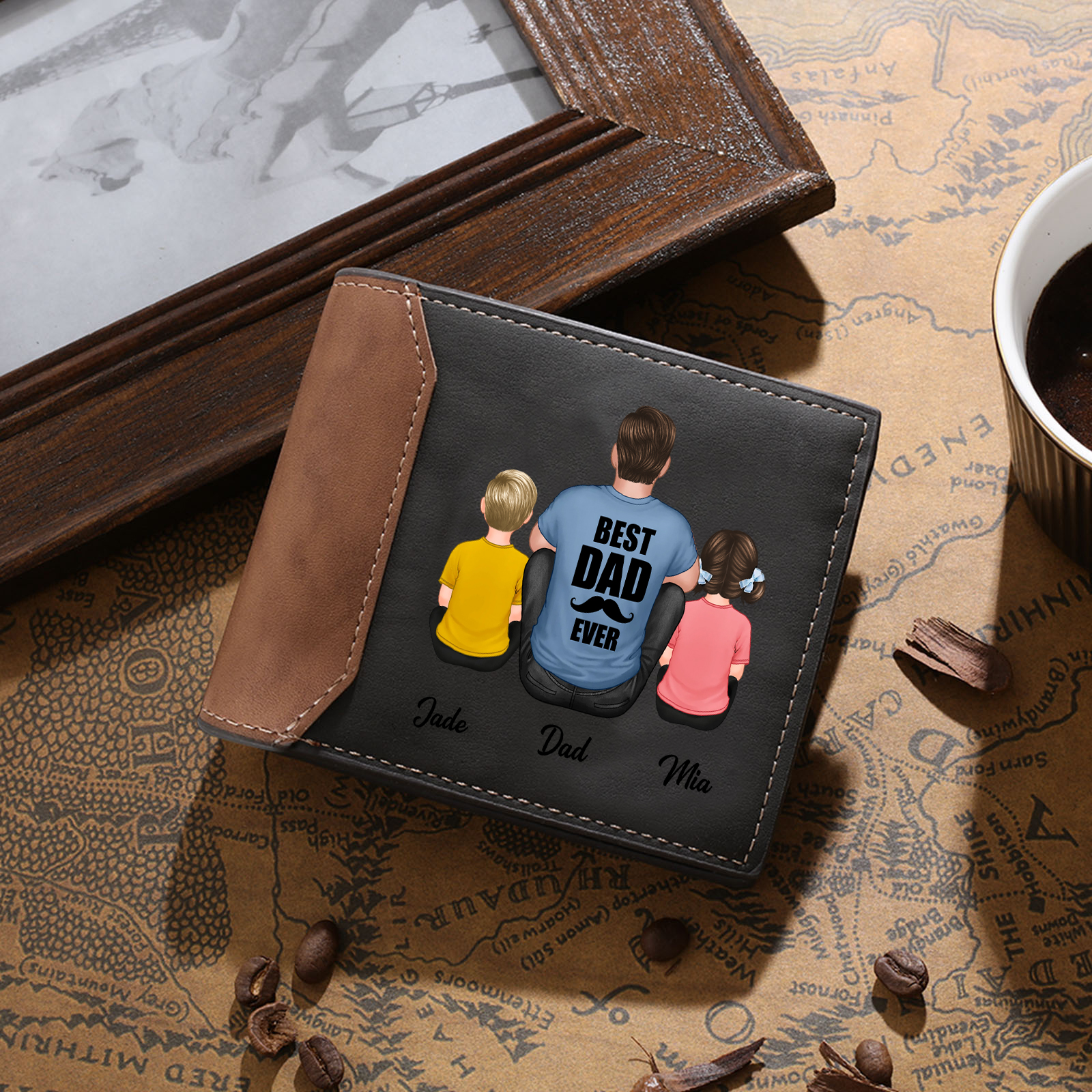 Brown Personalised Leather Wallet Engraved Photo Short Wallet Gifts For Men