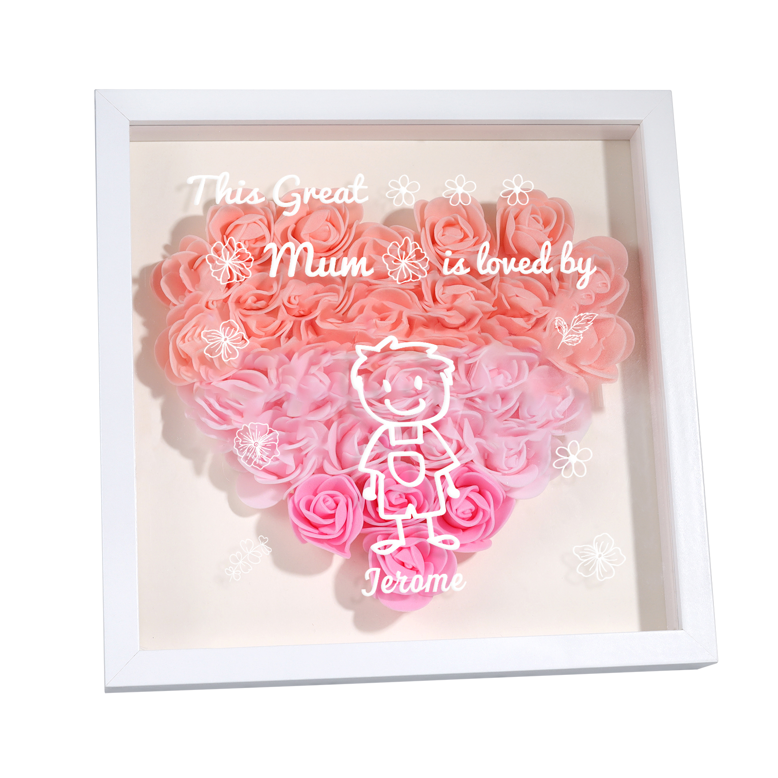 Personalised 3D Floral Shadow Box – Custom 1 Kids&Pet Name –“This Great Mum Is Loved By'- Gift for Mum, Nan & Loved Ones| Jessemade