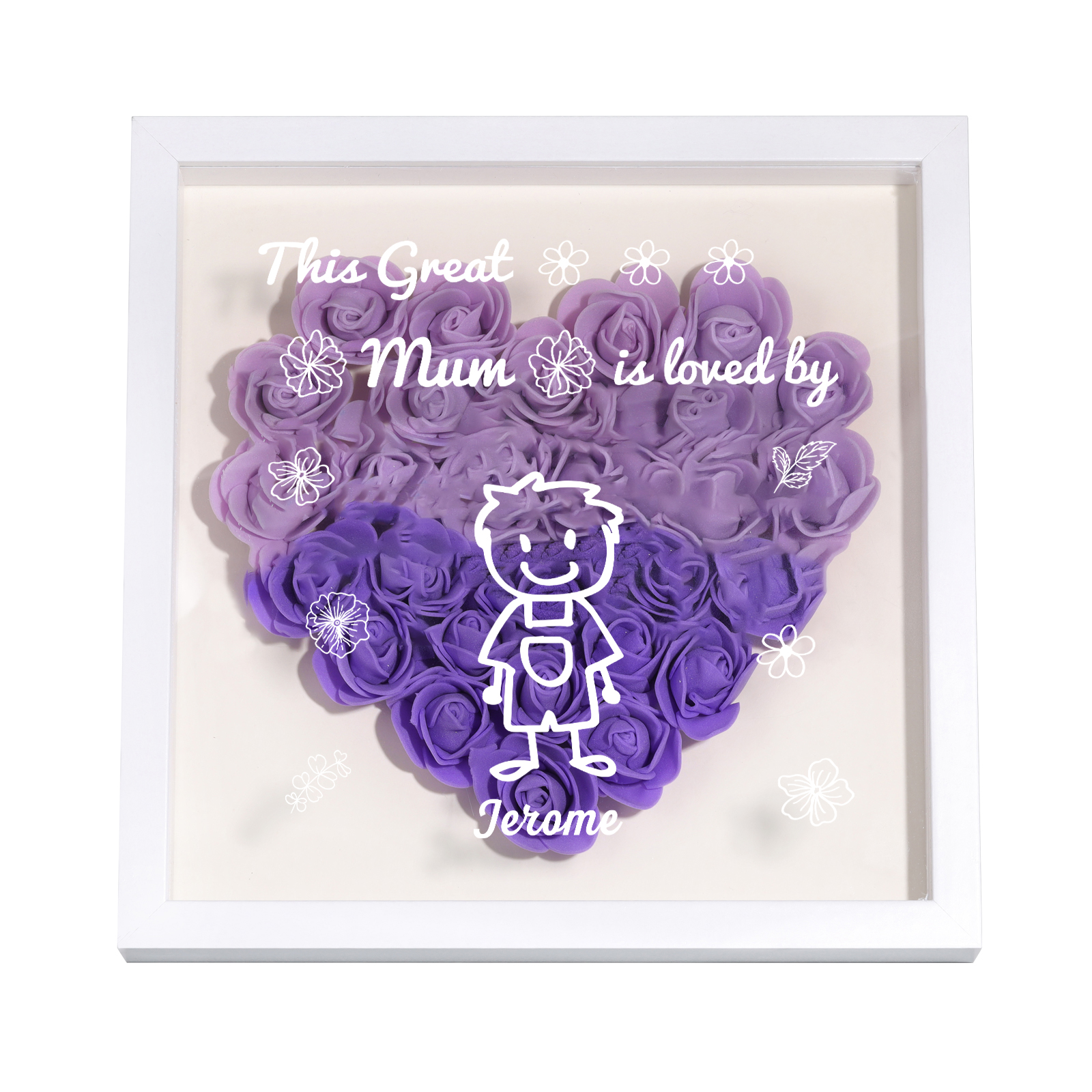 Personalised 3D Floral Shadow Box – Custom 1 Kids&Pet Name –“This Great Mum Is Loved By'- Gift for Mum, Nan & Loved Ones| Jessemade