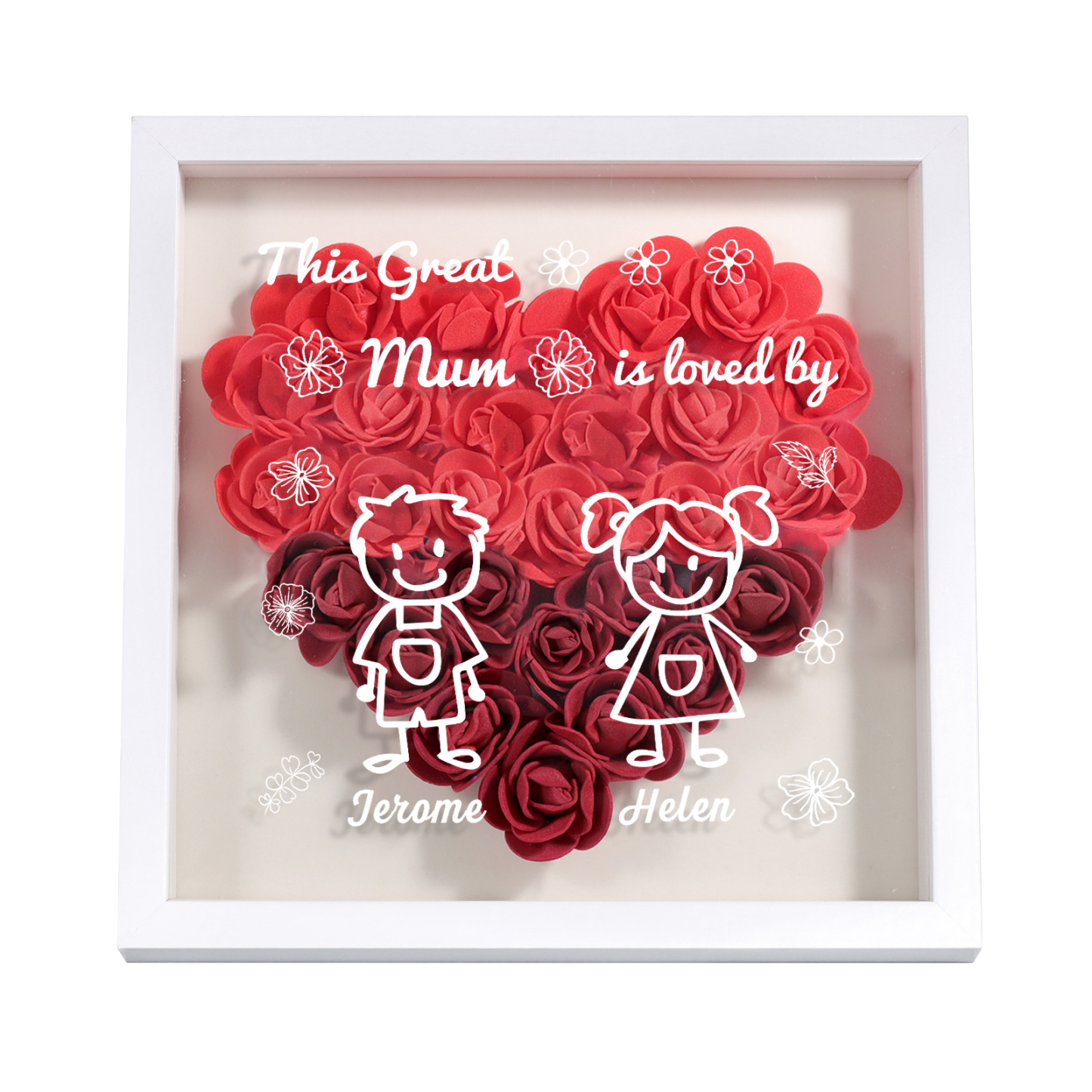 Personalised 3D Floral Shadow Box – Custom 2 Kids&Pets Names –This Great Mum Is Loved By- Gift for Mum, Nan & Loved Ones| Jessemade