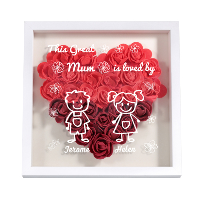 Personalised 3D Floral Shadow Box – Custom 2 Kids&Pets Names –This Great Mum Is Loved By- Gift for Mum, Nan & Loved Ones| Jessemade