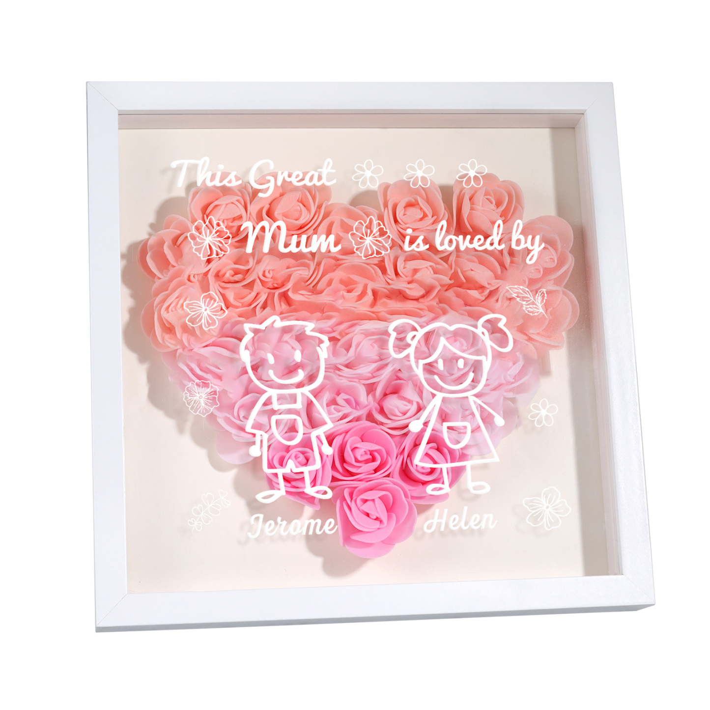 Personalised 3D Floral Shadow Box – Custom 2 Kids&Pets Names –This Great Mum Is Loved By- Gift for Mum, Nan & Loved Ones| Jessemade