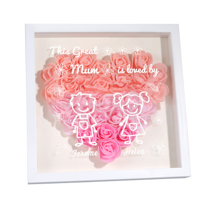 Personalised 3D Floral Shadow Box – Custom 2 Kids&Pets Names –This Great Mum Is Loved By- Gift for Mum, Nan & Loved Ones| Jessemade