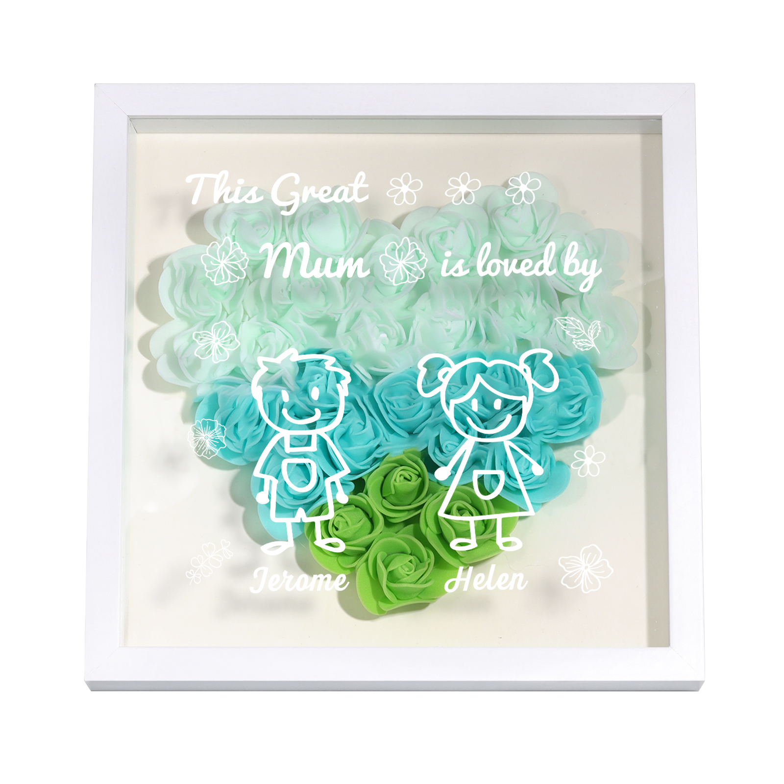 Personalised 3D Floral Shadow Box – Custom 2 Kids&Pets Names –This Great Mum Is Loved By- Gift for Mum, Nan & Loved Ones| Jessemade