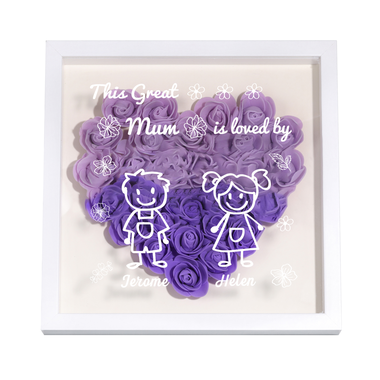Personalised 3D Floral Shadow Box – Custom 2 Kids&Pets Names –This Great Mum Is Loved By- Gift for Mum, Nan & Loved Ones| Jessemade