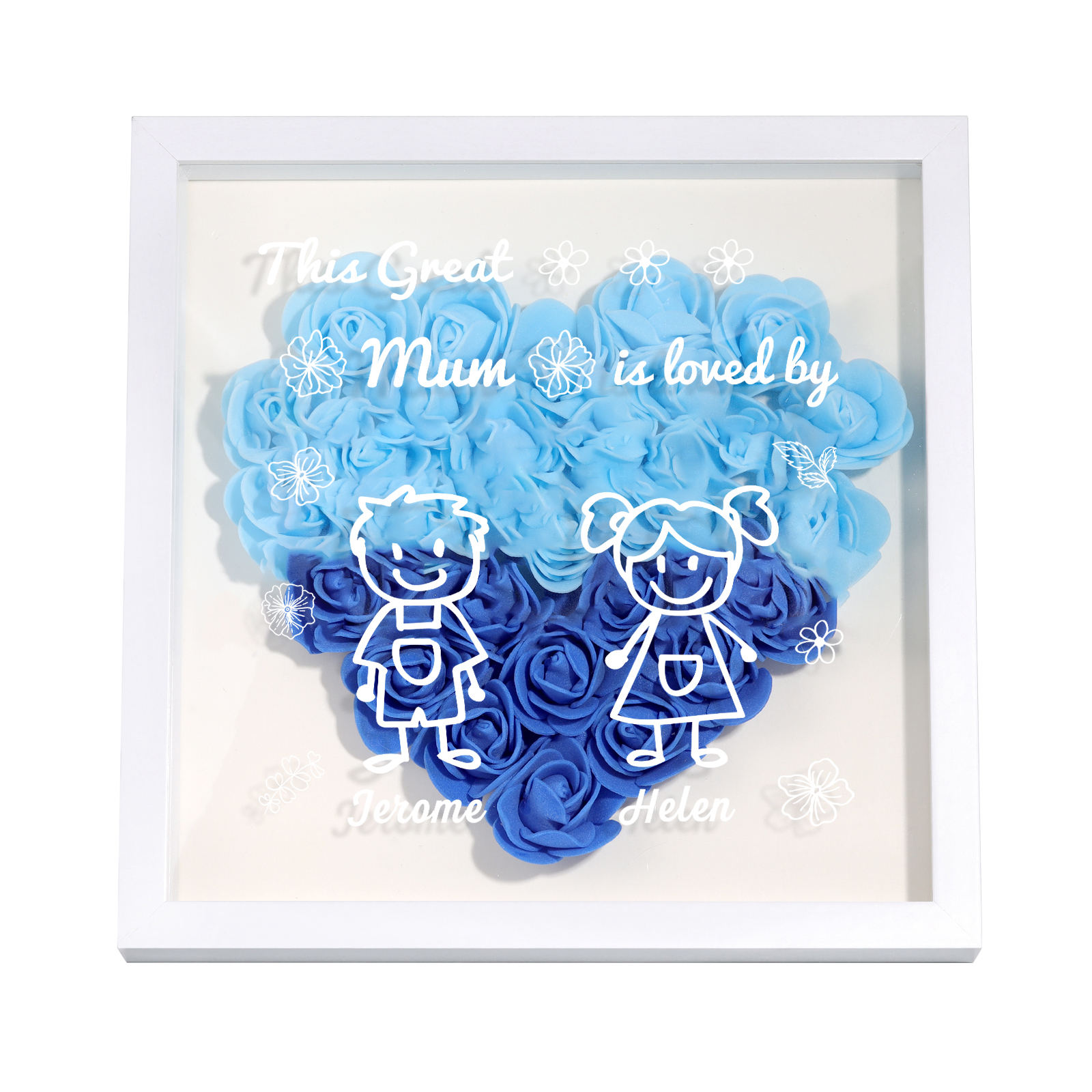 Personalised 3D Floral Shadow Box – Custom 2 Kids&Pets Names –This Great Mum Is Loved By- Gift for Mum, Nan & Loved Ones| Jessemade