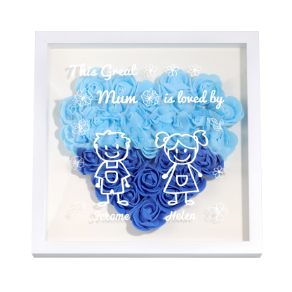 Personalised 3D Floral Shadow Box – Custom 2 Kids&Pets Names –This Great Mum Is Loved By- Gift for Mum, Nan & Loved Ones| Jessemade