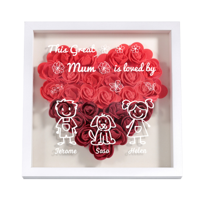 Personalised 3D Floral Shadow Box – Custom 3 Kids&Pets Names –This Great Mum Is Loved By- Gift for Mum, Nan & Loved Ones| Jessemade