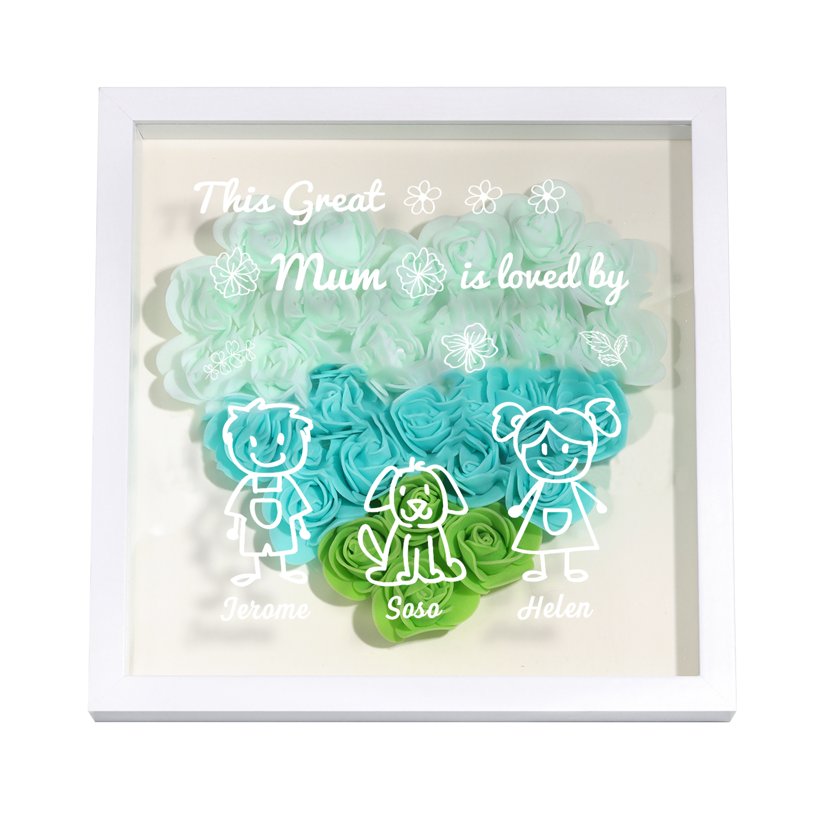 Personalised 3D Floral Shadow Box – Custom 3 Kids&Pets Names –This Great Mum Is Loved By- Gift for Mum, Nan & Loved Ones| Jessemade