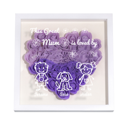 Personalised 3D Floral Shadow Box – Custom 3 Kids&Pets Names –This Great Mum Is Loved By- Gift for Mum, Nan & Loved Ones| Jessemade