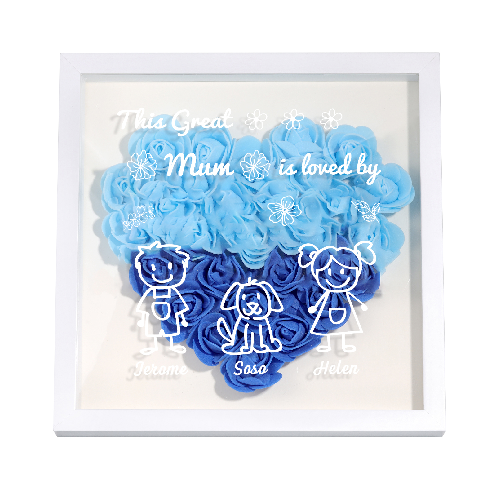 Personalised 3D Floral Shadow Box – Custom 3 Kids&Pets Names –This Great Mum Is Loved By- Gift for Mum, Nan & Loved Ones| Jessemade
