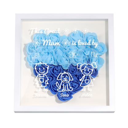 Personalised 3D Floral Shadow Box – Custom 3 Kids&Pets Names –This Great Mum Is Loved By- Gift for Mum, Nan & Loved Ones| Jessemade