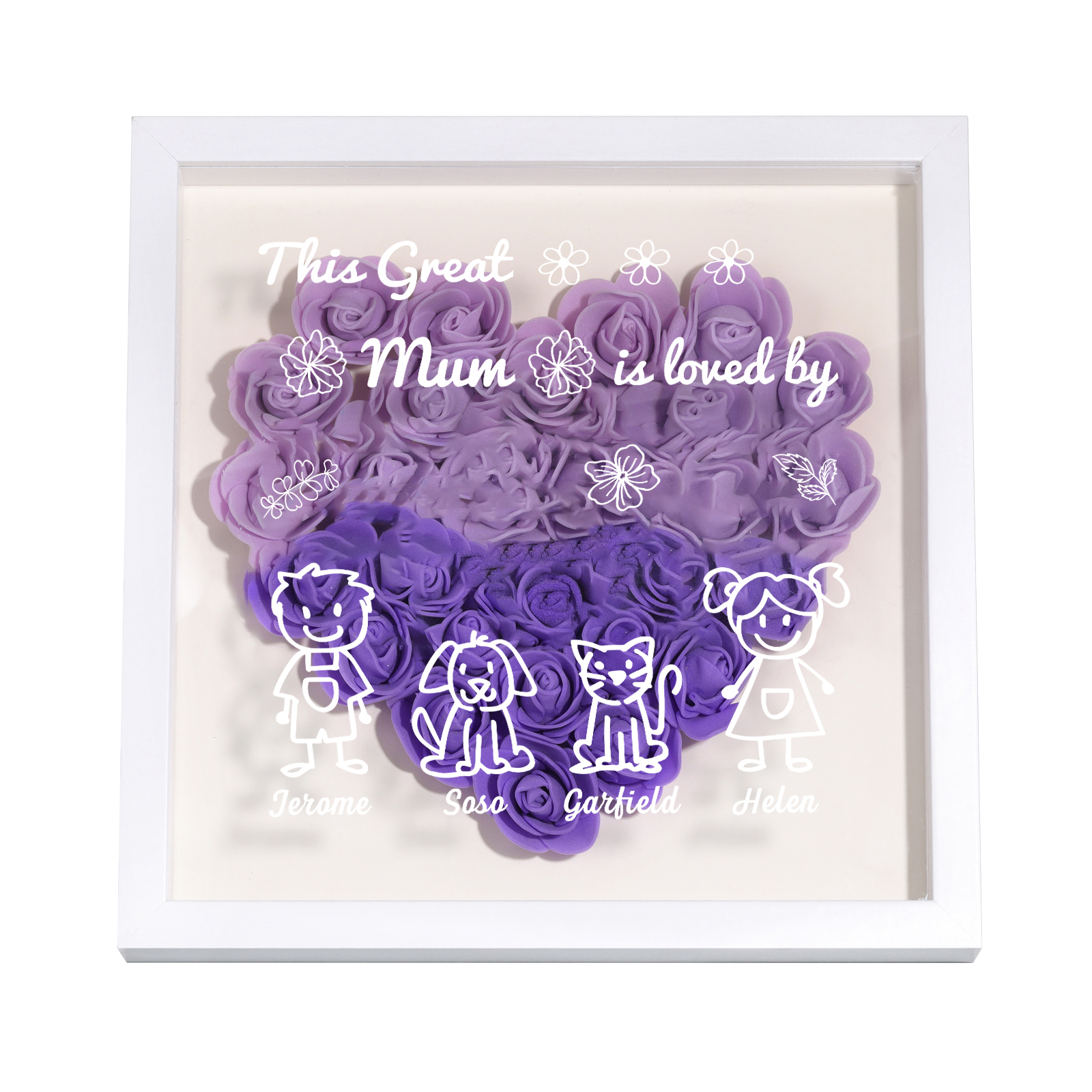 Personalised 3D Floral Shadow Box – Custom 4 Kids&Pets Names –This Great Mum Is Loved By- Gift for Mum, Nan & Loved Ones| Jessemade