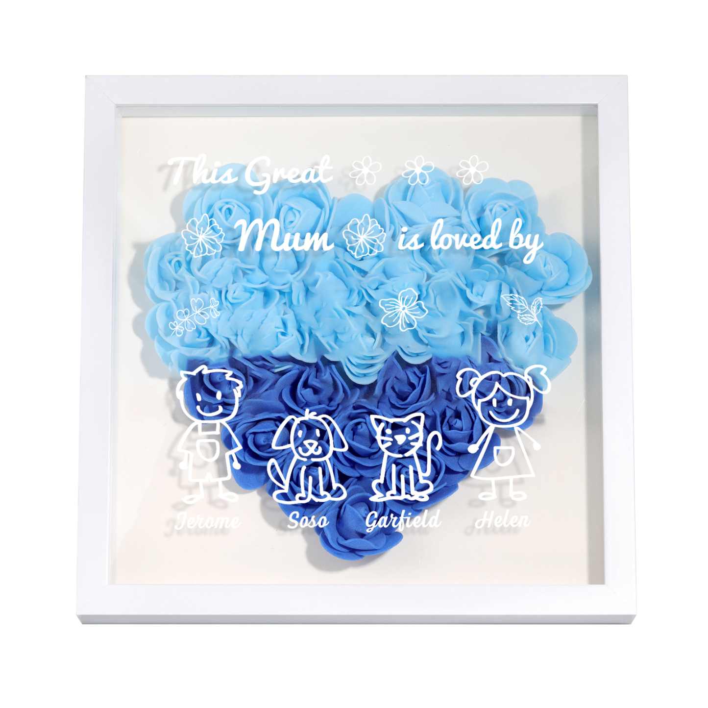 Personalised 3D Floral Shadow Box – Custom 4 Kids&Pets Names –This Great Mum Is Loved By- Gift for Mum, Nan & Loved Ones| Jessemade