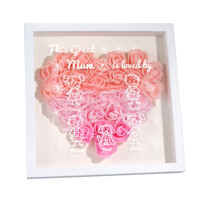 Personalised 3D Floral Shadow Box – Custom 5 Kids&Pets Names –This Great Mum Is Loved By- Gift for Mum, Nan & Loved Ones| Jessemade