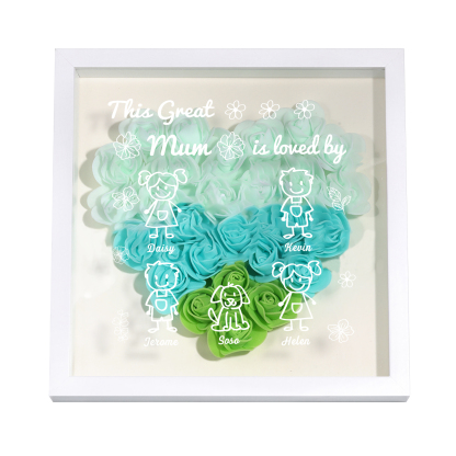 Personalised 3D Floral Shadow Box – Custom 5 Kids&Pets Names –This Great Mum Is Loved By- Gift for Mum, Nan & Loved Ones| Jessemade