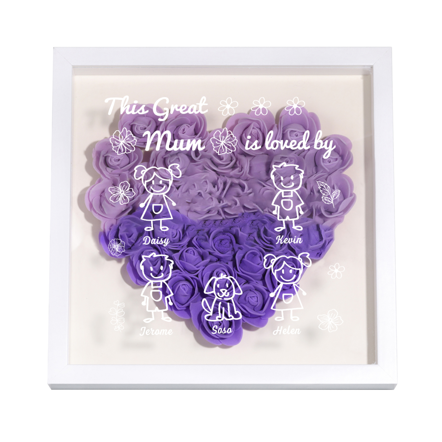 Personalised 3D Floral Shadow Box – Custom 5 Kids&Pets Names –This Great Mum Is Loved By- Gift for Mum, Nan & Loved Ones| Jessemade