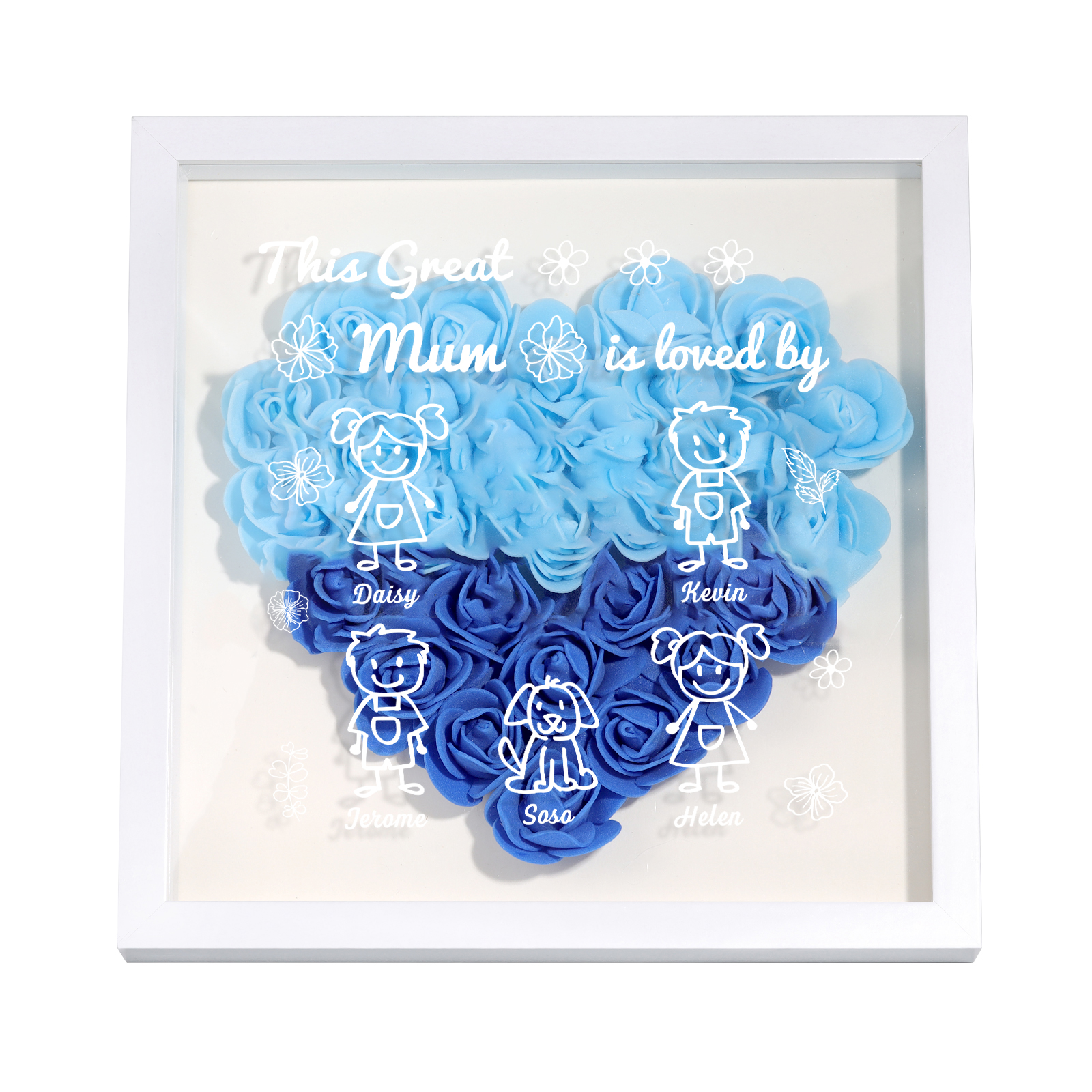 Personalised 3D Floral Shadow Box – Custom 5 Kids&Pets Names –This Great Mum Is Loved By- Gift for Mum, Nan & Loved Ones| Jessemade