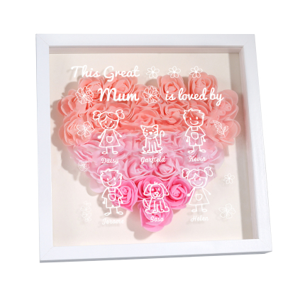 Personalised 3D Floral Shadow Box – Custom 6 Kids&Pets Names –This Great Mum Is Loved By- Gift for Mum, Nan & Loved Ones| Jessemade