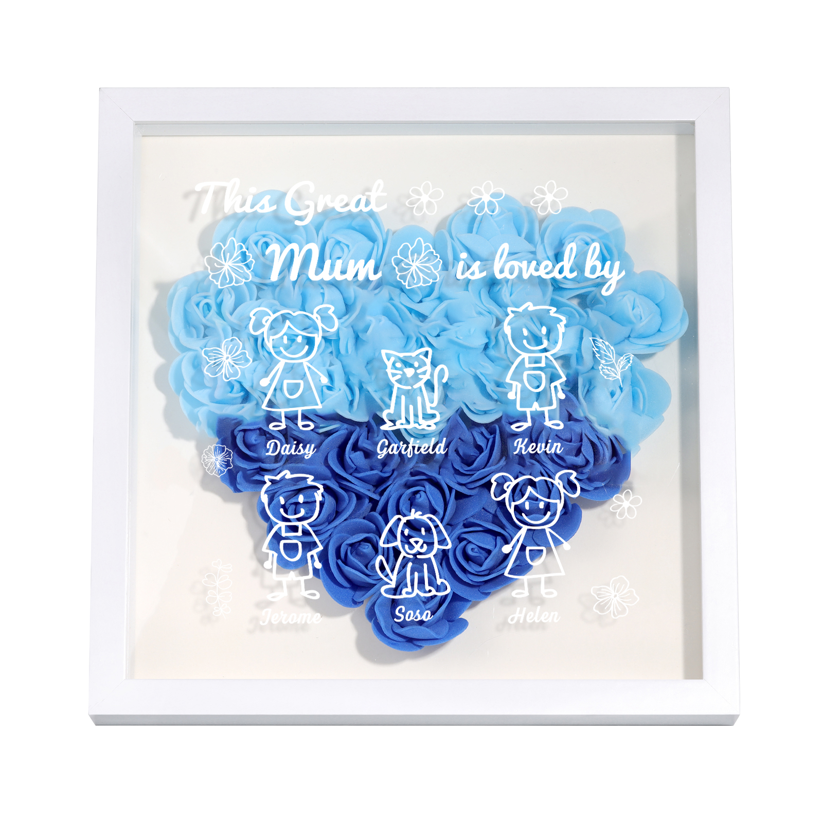 Personalised 3D Floral Shadow Box – Custom 6 Kids&Pets Names –This Great Mum Is Loved By- Gift for Mum, Nan & Loved Ones| Jessemade
