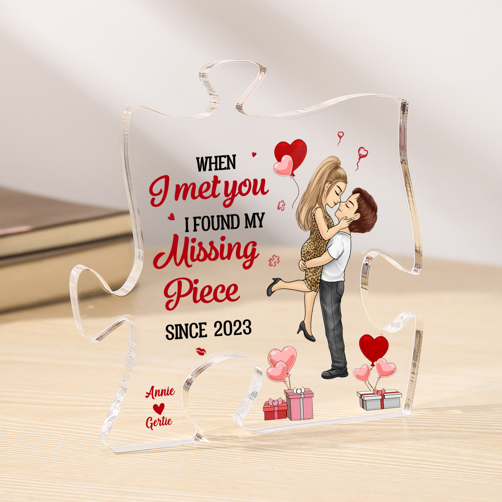 Jessemade UK Personalized Acrylic Puzzle Plaque Custom 2 Names & 1 Year Ornament Couple Gift - When I Met You, I Found My Missing Piece 20.99
